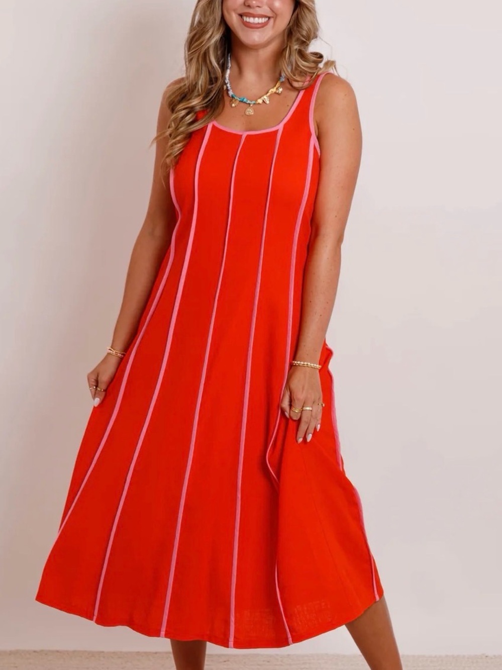 THML Orange & Pink Midi Dress